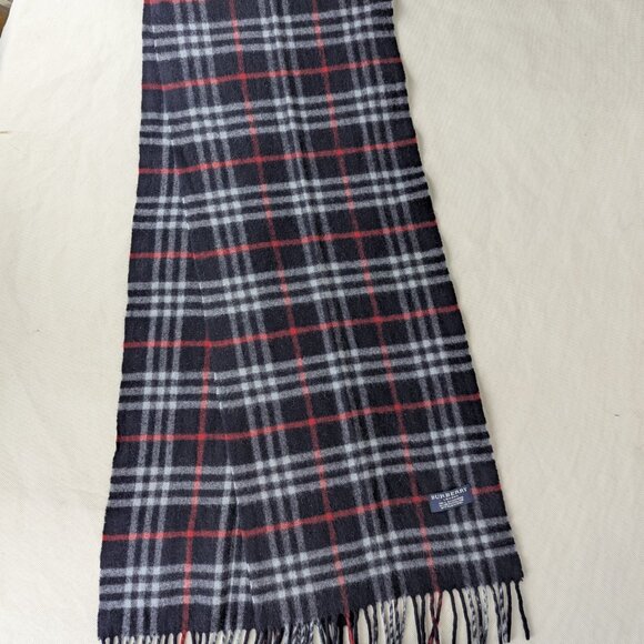 BurberryBlue Scarf  – Unisex Cashmere Check – Used – Soft Luxury Winter Wrap - Picture 2 of 7